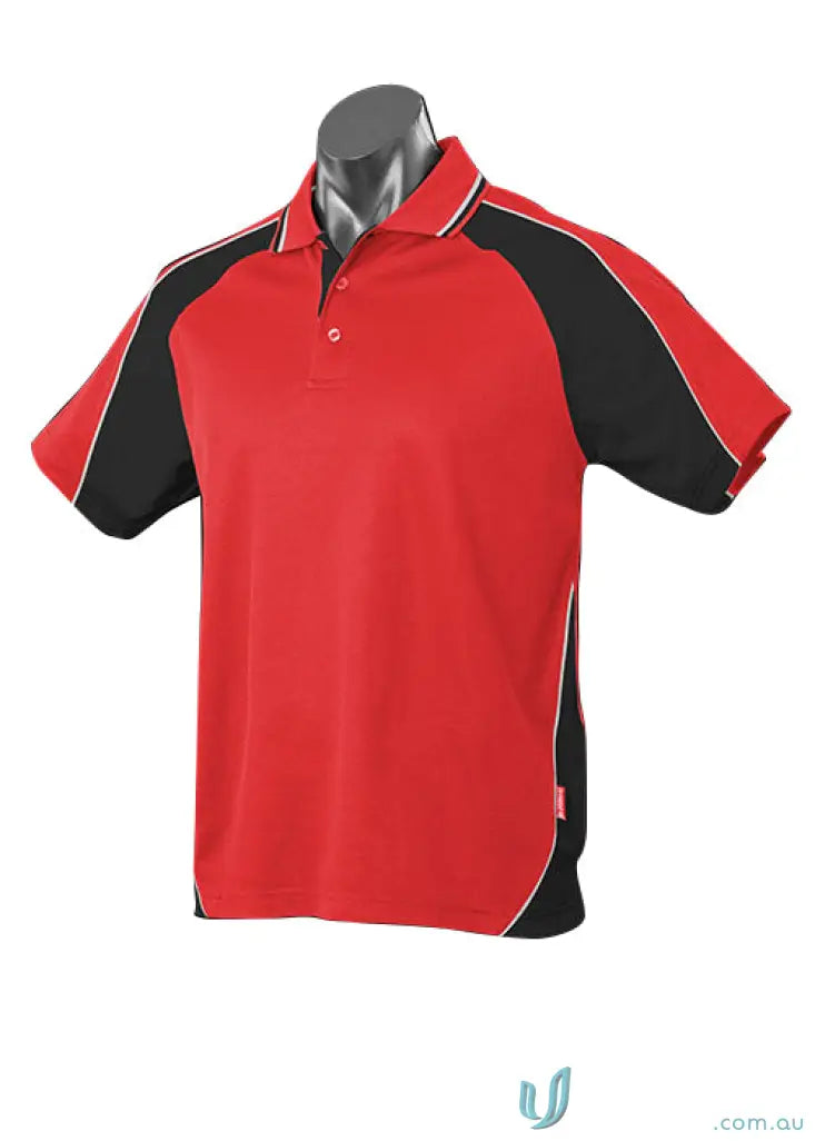 Red and black Panorama Polo shirt ideal for uniforms, workwear, or work uniforms