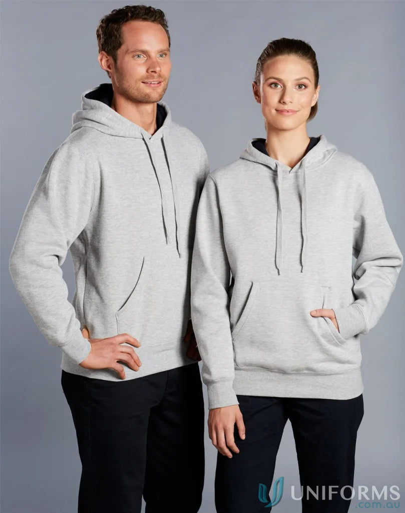 Matching gray hooded sweatshirts in Passion Fleece Hoodie with hood lining and fl09 Spirit Unisex design
