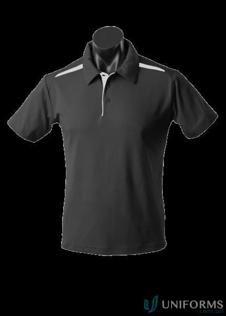 Black Paterson Polo shirt with white accents, perfect for uniforms and workwear