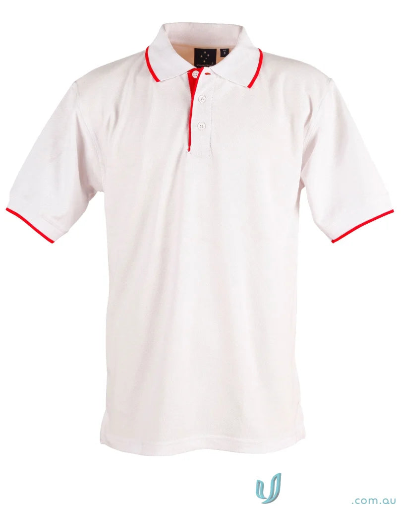 White polo shirt with red trim from Winning Spirit Pique, perfect ps08 Liberty Polo workwear solution