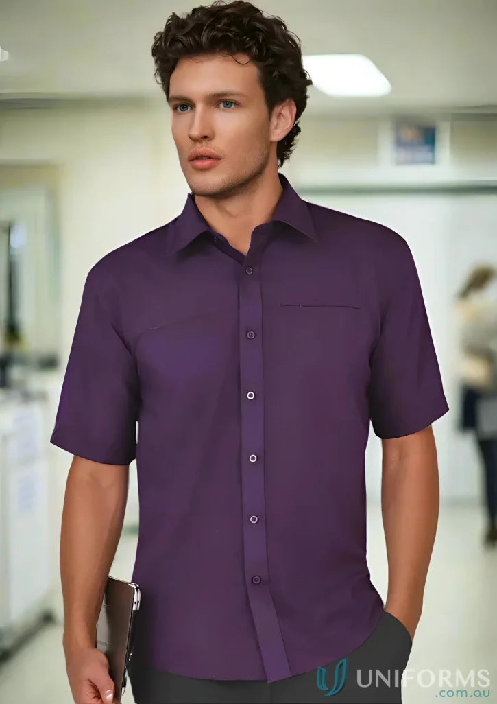 Purple short-sleeve Oasis Shirt for men, ideal mens Oasis short sleeve shirt style
