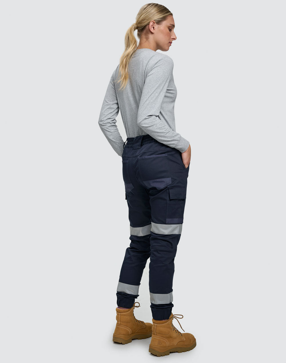 PLANETT WP28HV taped cotton stretch drill cuffed work pants back view