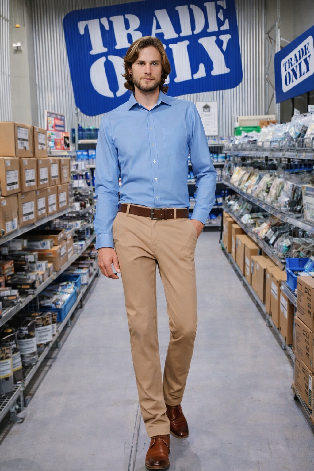 Man in Plumbers Choice BS724M chino pants, tailored fit work uniform