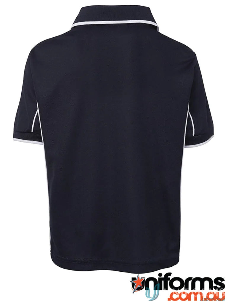 Kids Navy Polo Shirt with White Trim in JBs Kids Podium Piping featuring Podium Cool fabric