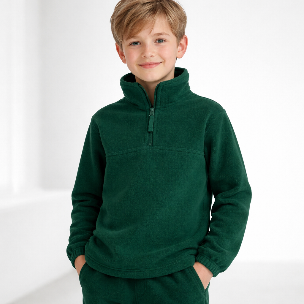 PolarTech kids half zip jumper in dark green 290gsm polar fleece low-pill