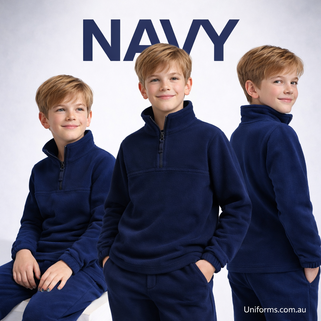 PolarTech kids half zip navy blue polar fleece low-pill 290gsm set
