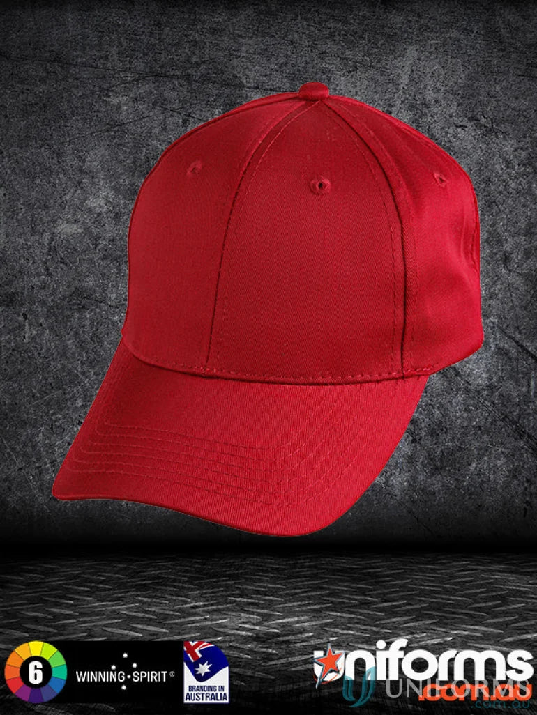 Red baseball cap from the Polycotton Twill Cap collection, perfect for casual style