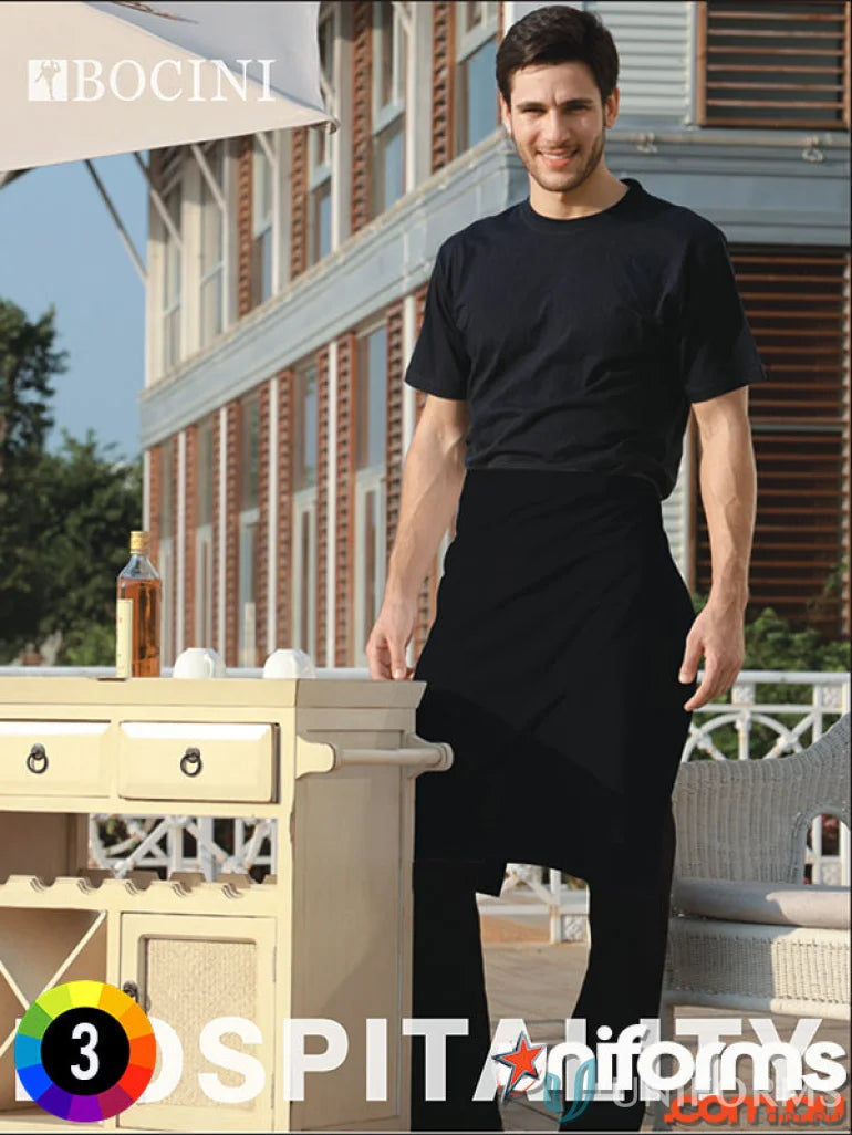 Bocini WA0604 Polyester Drill Half Apron With Pocket in Black front product image