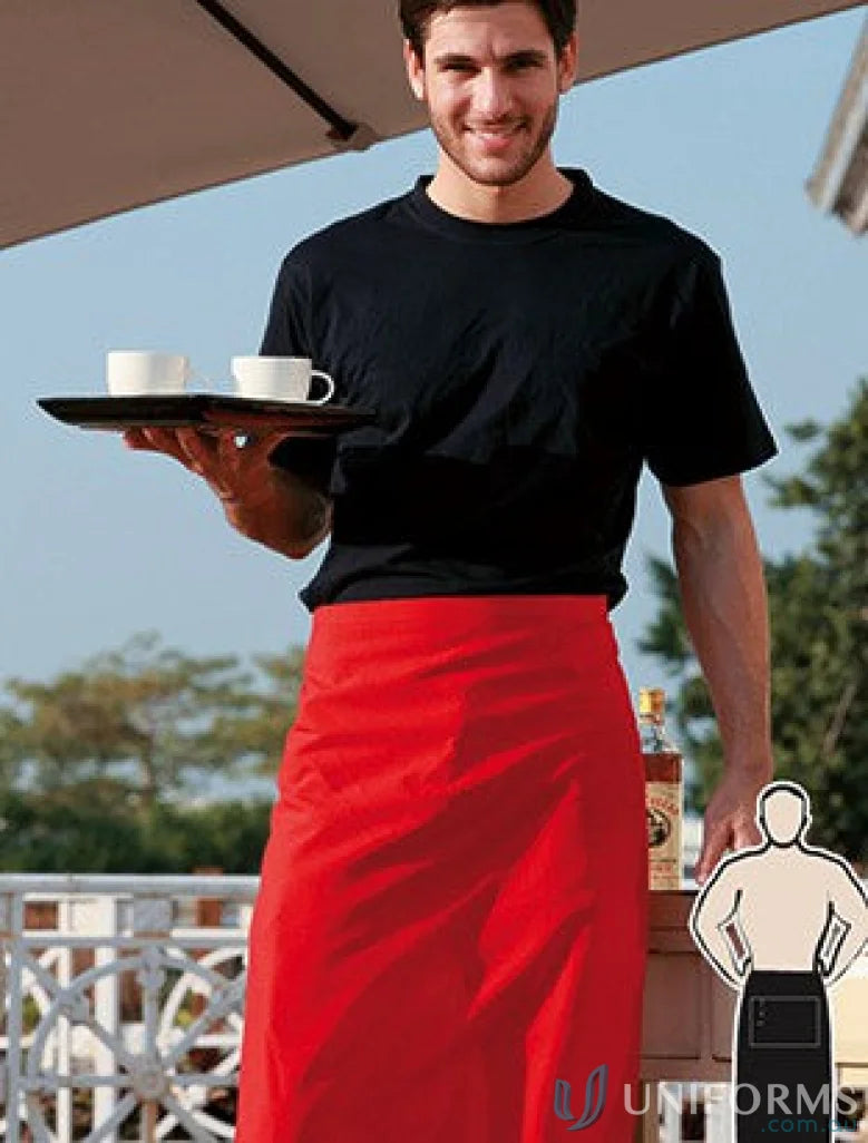 Bocini WA0654 Polyester Drill Three Quarter Apron Without Pocket in Red front product image