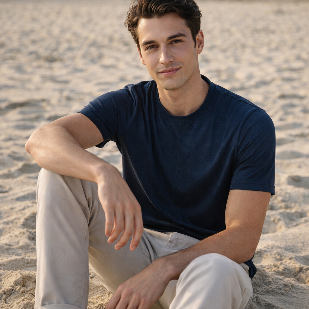 Navy blue short-sleeve cotton face tee with winning spirit premium vibe