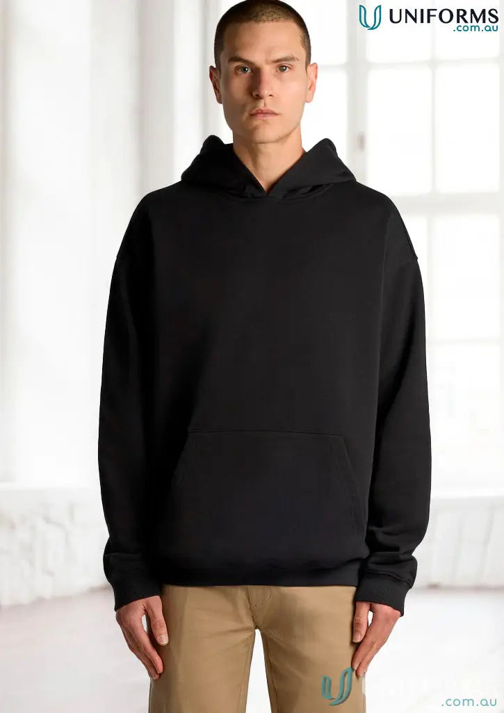 Black hooded sweatshirt in Premium Heavyweight French Terry Hood style for comfy wear