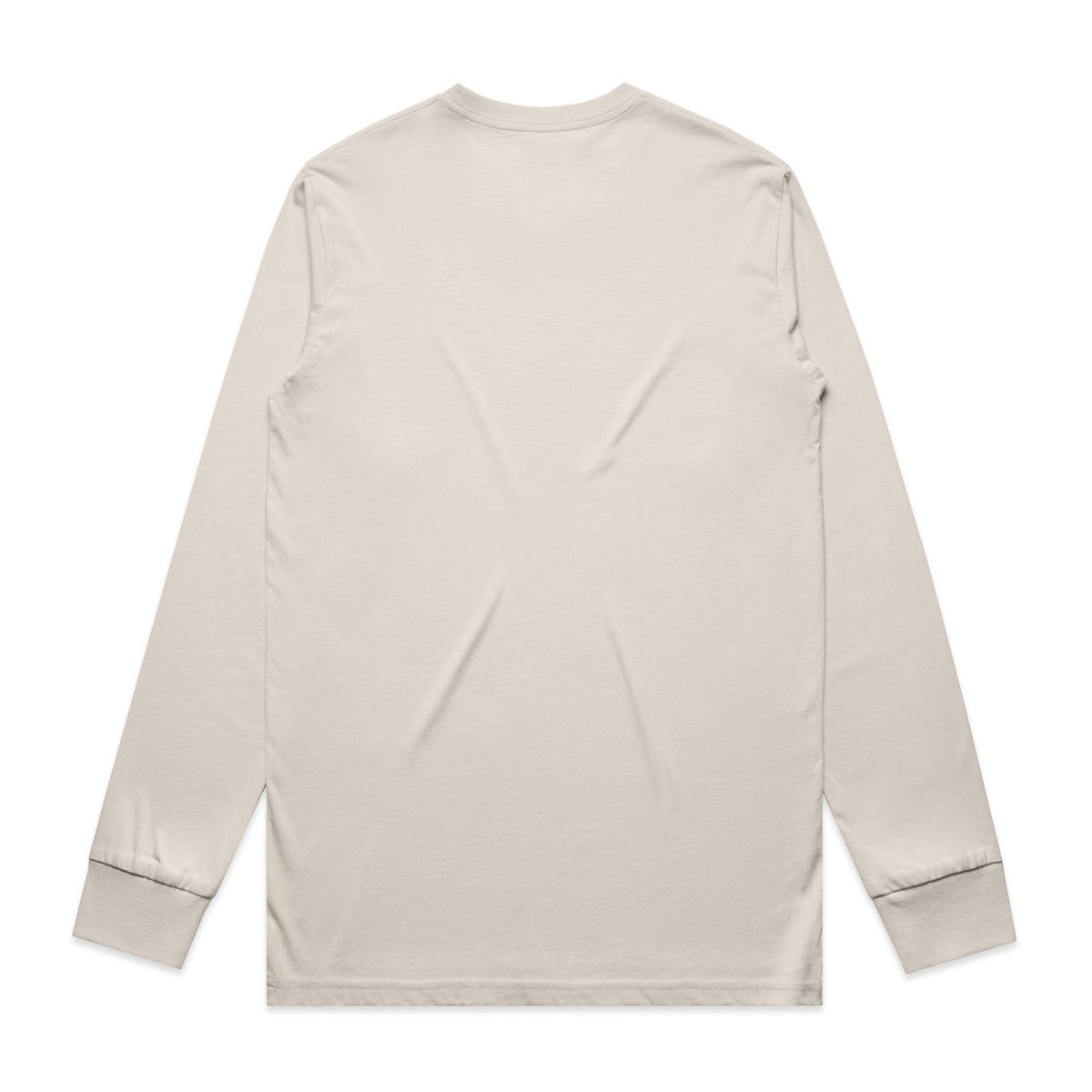 Off-white long-sleeved t-shirt with contrast stitching at the cuffs and hem.
