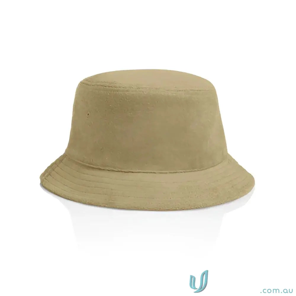 Tan cotton terry bucket hat with reinforced stitching, perfect for uniforms