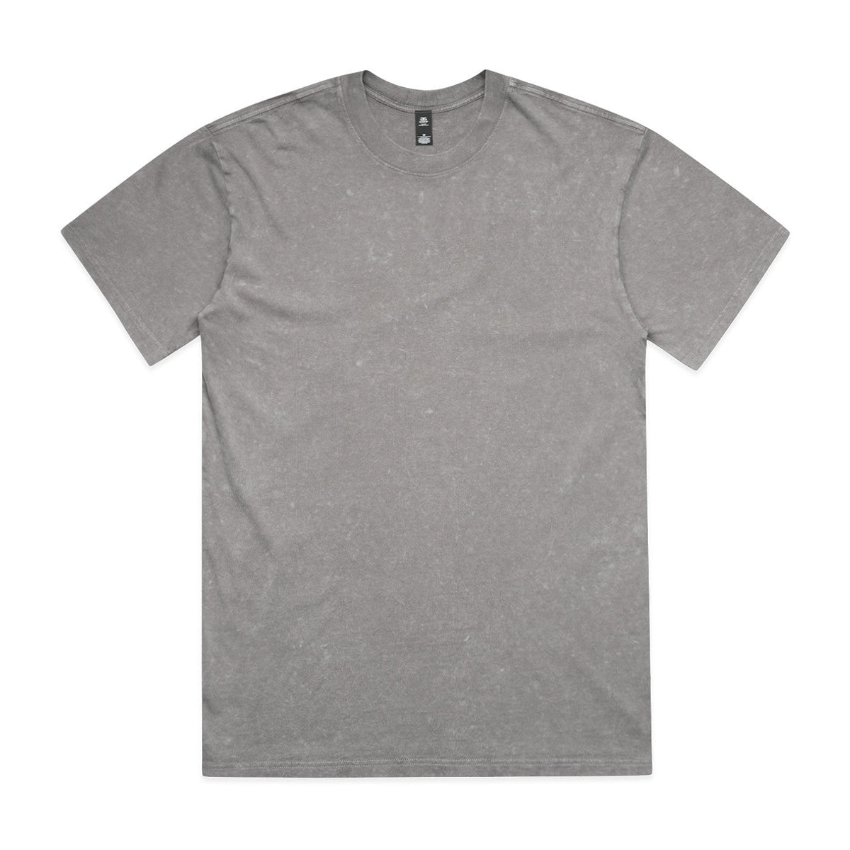 Heather gray crew neck t-shirt with short sleeves and a small logo on the left shoulder.