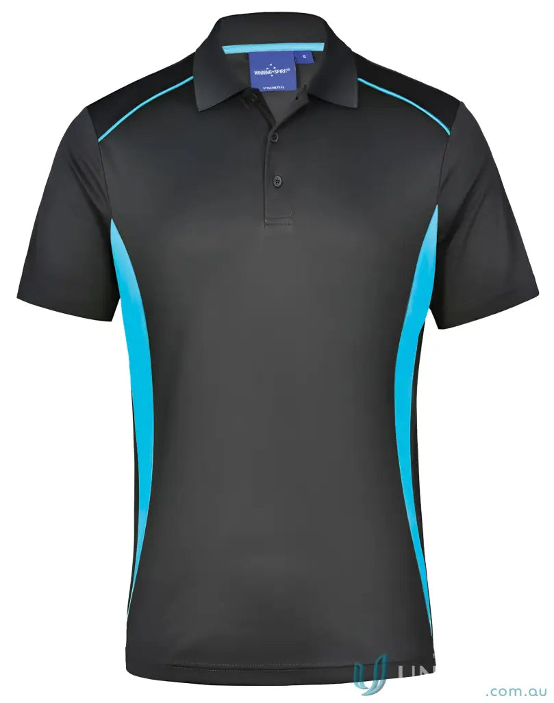 Black and turquoise Pursuit Polo with breathable mesh for winning spirit style, PS79 Pursuit