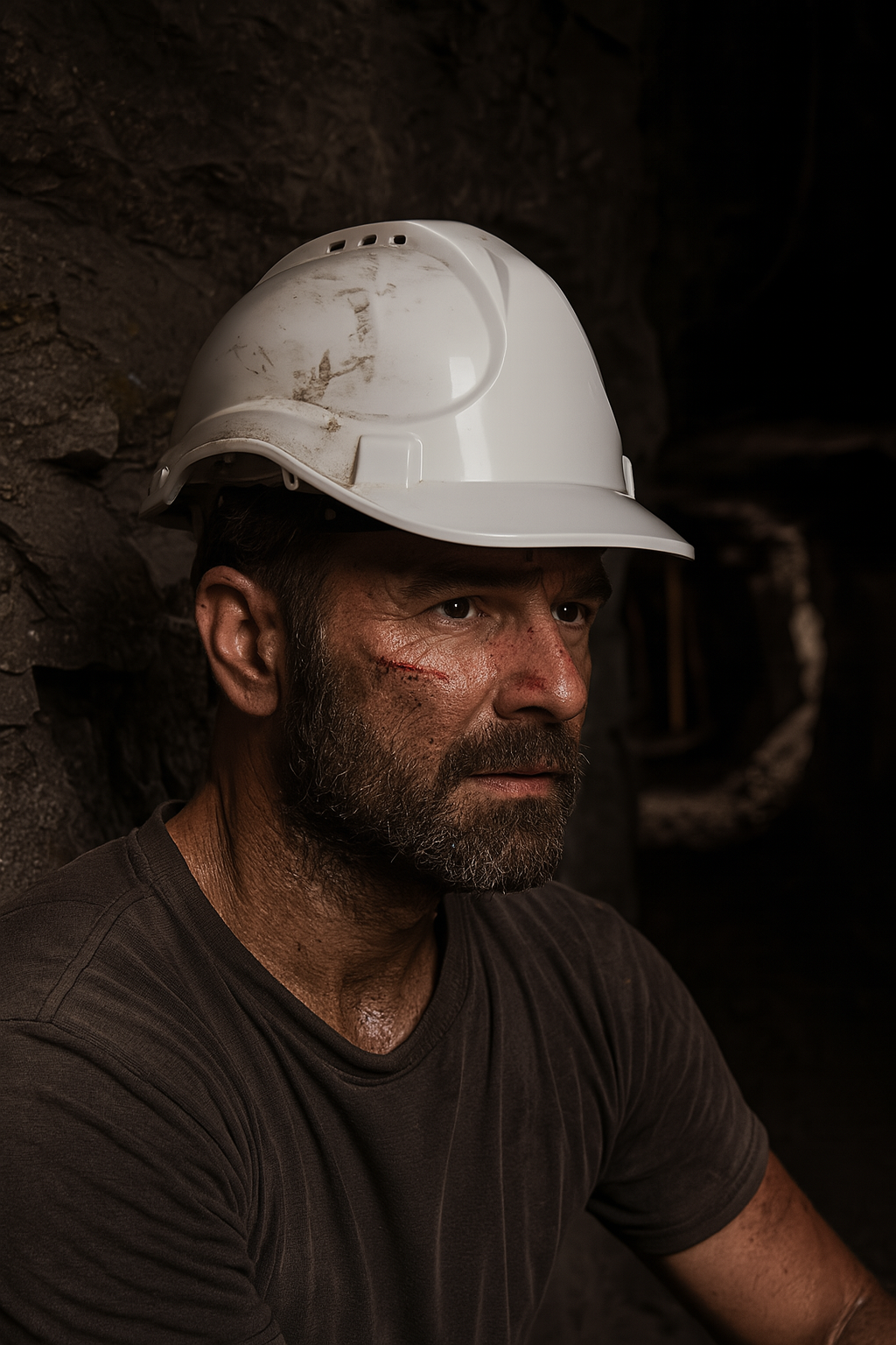White JB’s Push-Lock safety helmet with dirt smudges, all-day comfort