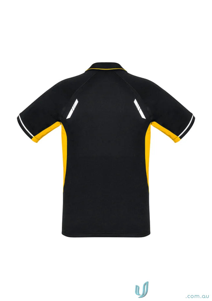 Men’s Renegade Polo from Biz Collection, black and gold with UPF rating