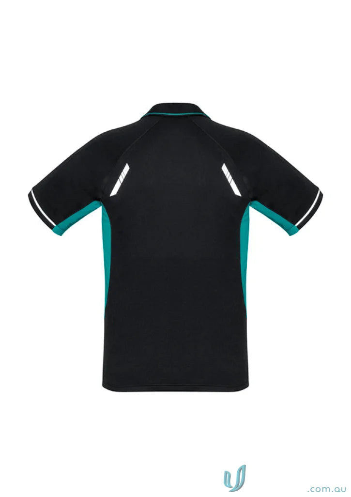 Men’s Renegade Polo from Biz Collection in black and teal with UPF rating