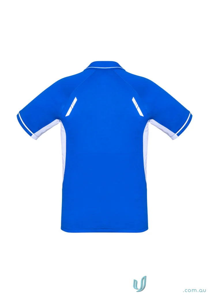 Men’s Renegade Polo from Biz Collection with UPF rating in blue and white