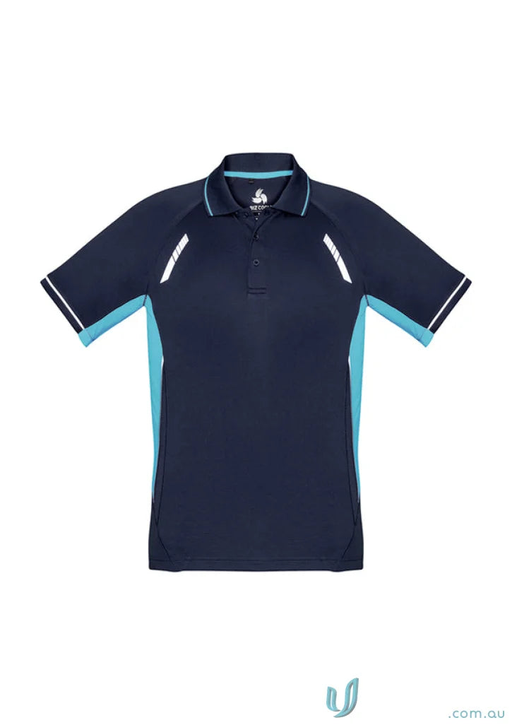 Men’s Renegade Polo in navy and turquoise from Biz Collection with UPF rating