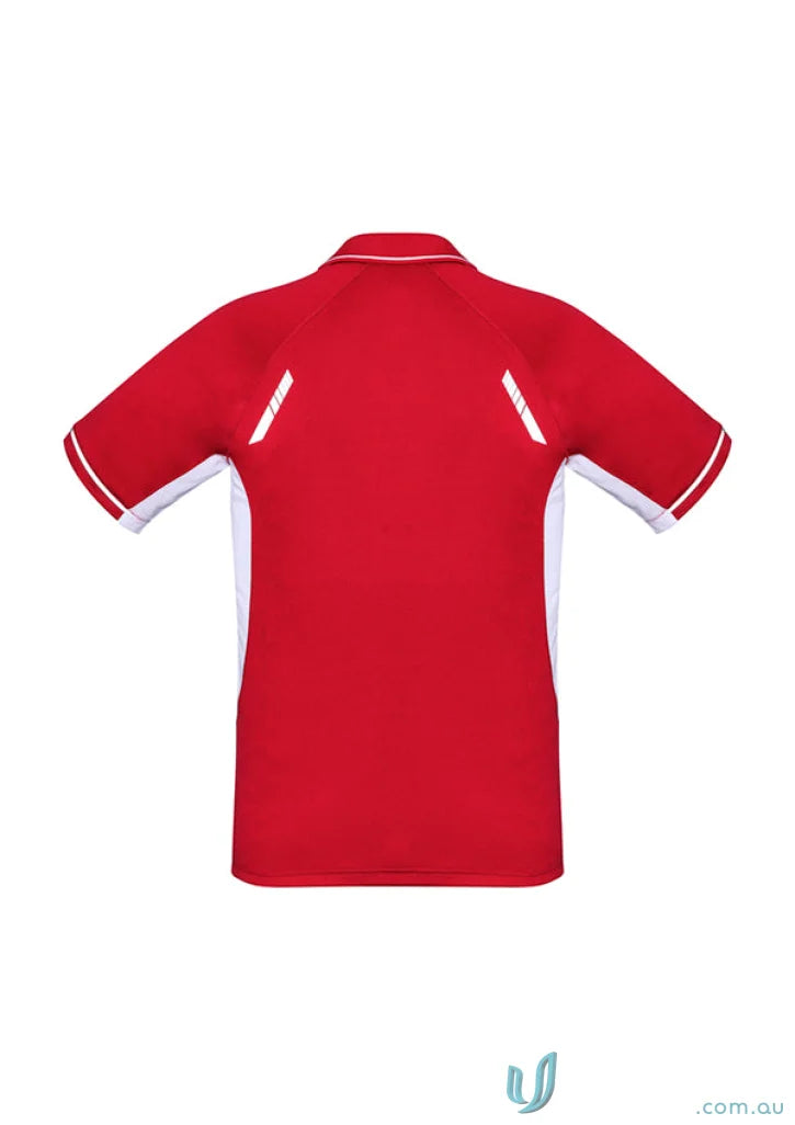 Men’s Renegade Polo from Biz Collection featuring UPF rating and red and white design