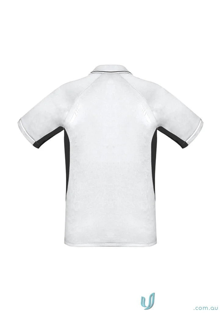 Men’s Renegade Polo from Biz Collection in black and white with UPF rating for sun protection