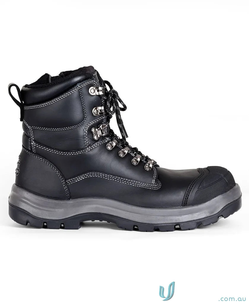 Black leather work boot with resistant sole from Roadtrain Lace Up Safety Boot line