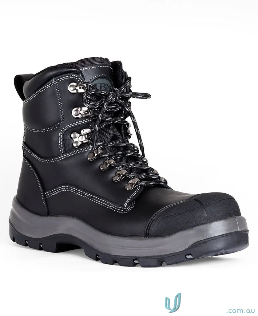 Black leather work boot with durable sole and resistant design for uniforms