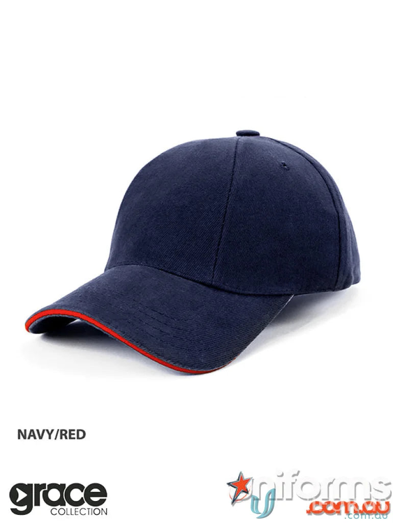 Navy and red panel sandwich baseball cap perfect for uniforms and workwear look