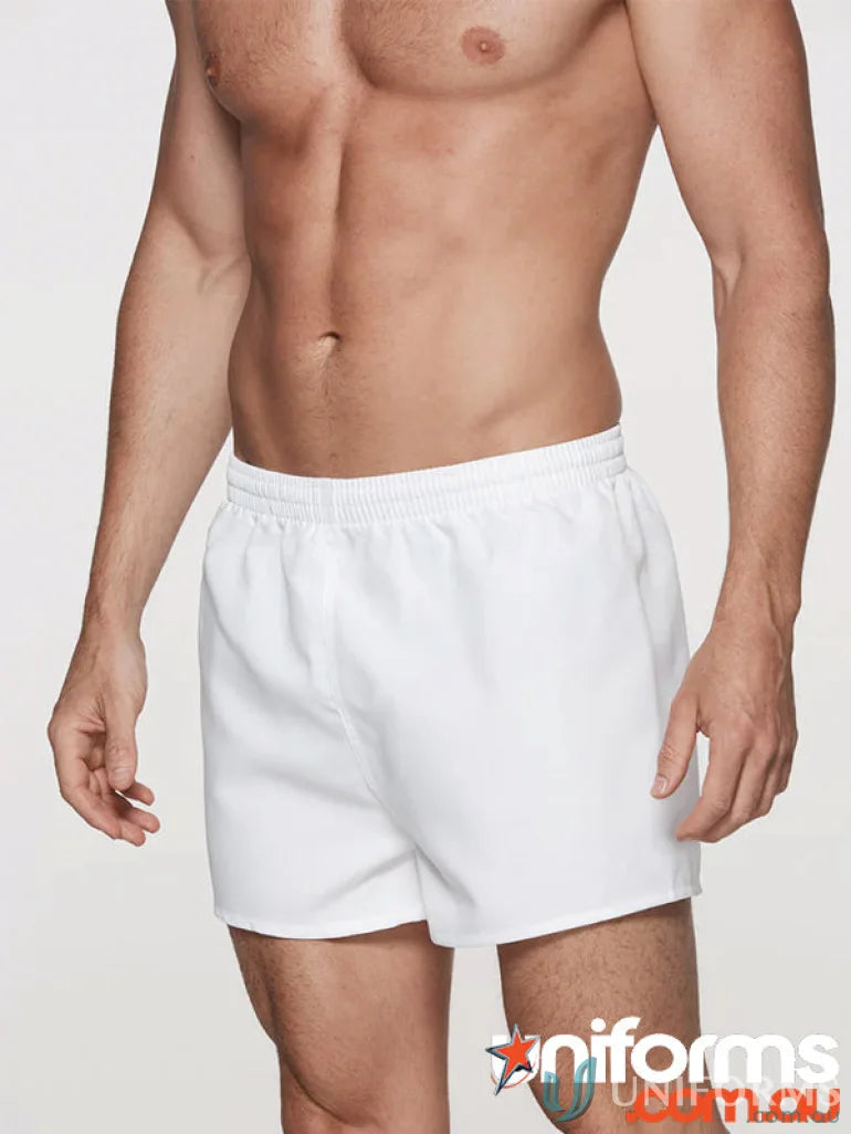 White rugby shorts for kids, perfect for rugby uniforms and casual workwear