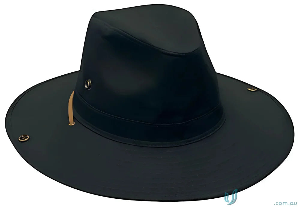 Black leather outback hat from Safari Cotton Twill Hat collection, perfect cotton twill hat style