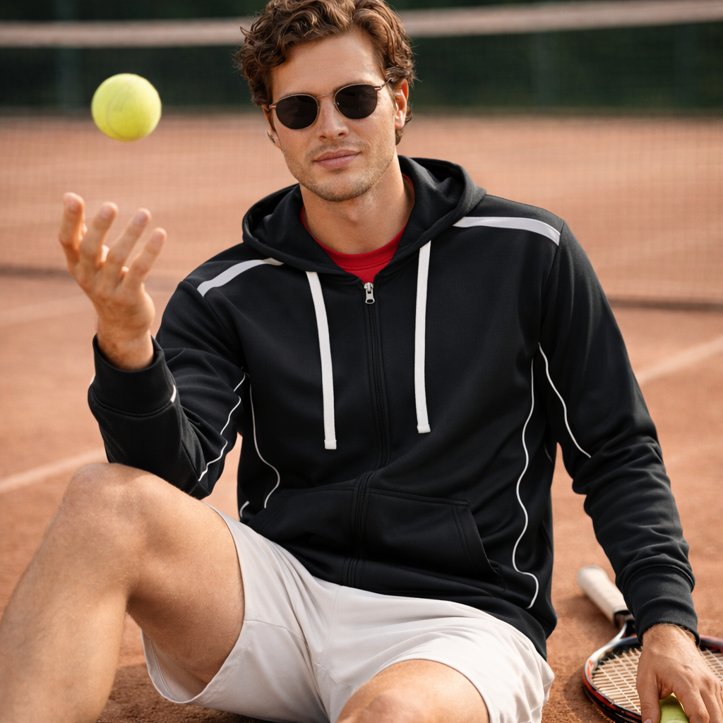 San Remo zip-up united hoodie in polyester performance fleece with white piping