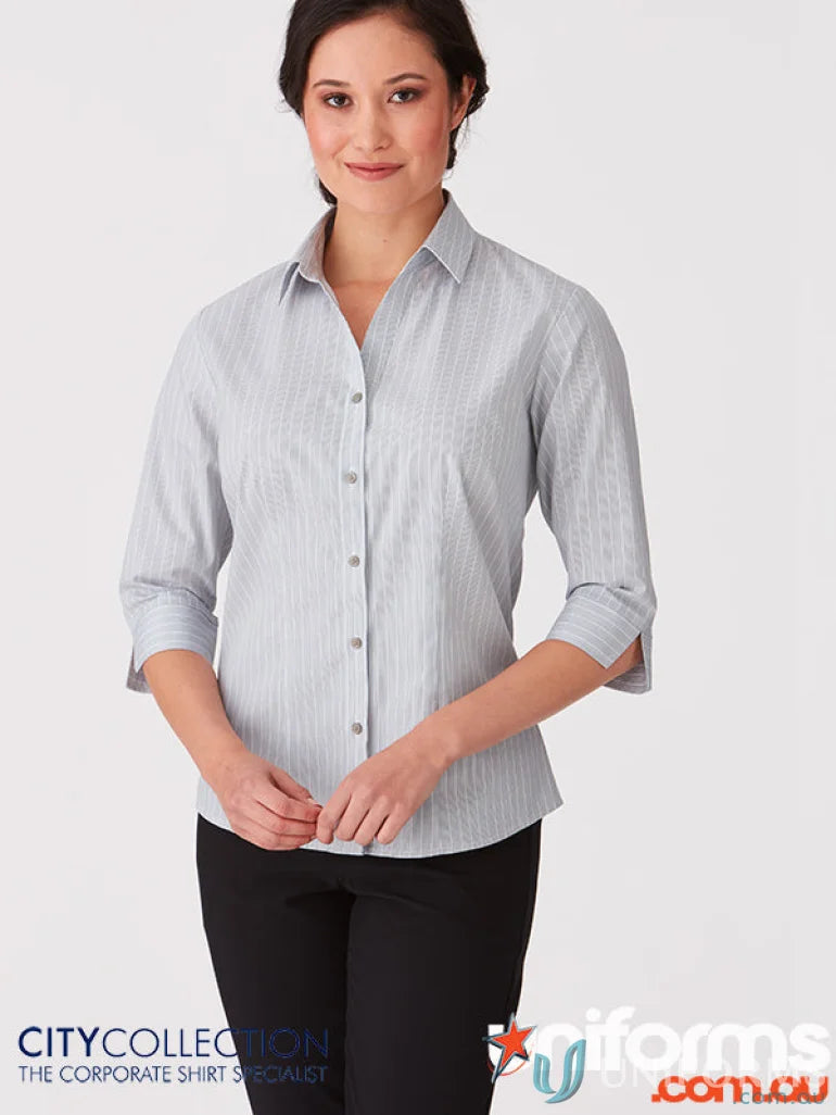 Shadow stripe womens button-down shirt ideal for uniforms and workwear style