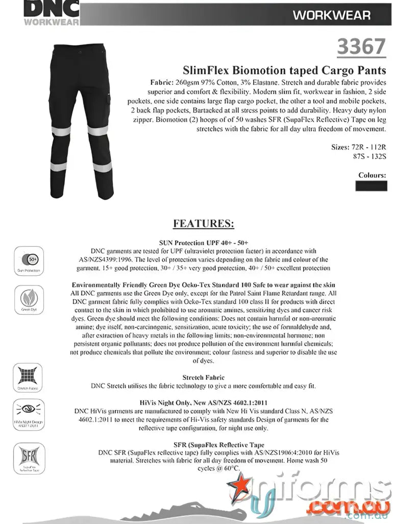 SlimFlex Biomotion Taped Cargo Pants with reflective tape for safety and comfort