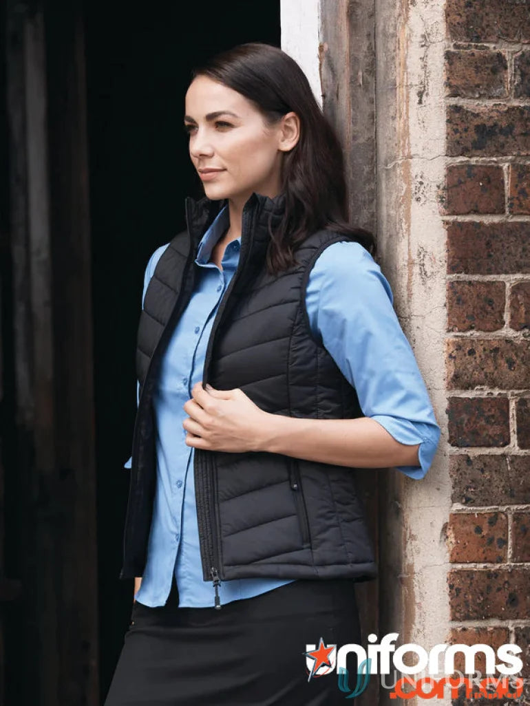 Black quilted vest from Snowy Ladies Vest, perfect workwear for uniforms and outdoor jobs