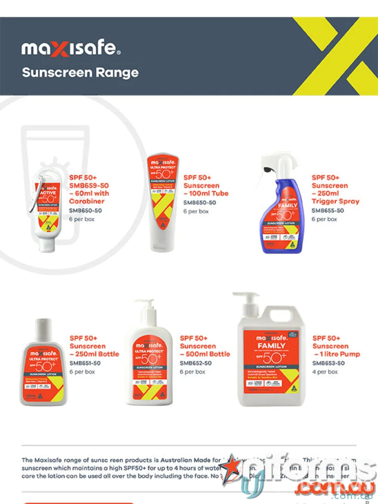 MaxiSafe high SPF 50+ Sunscreen Lotion in a 500ml pump for full sun protection