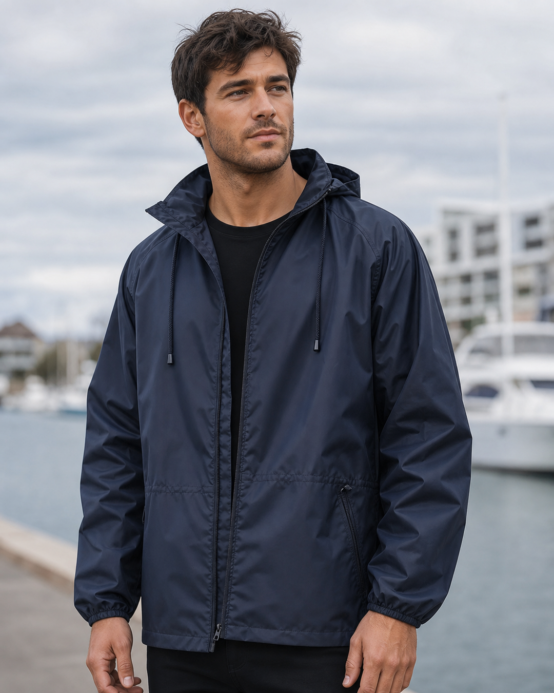 Spinnaker Unisex Jacket navy on Australian male model