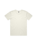 Cream-colored, pocketed t-shirt with a ribbed neckline and short sleeves.