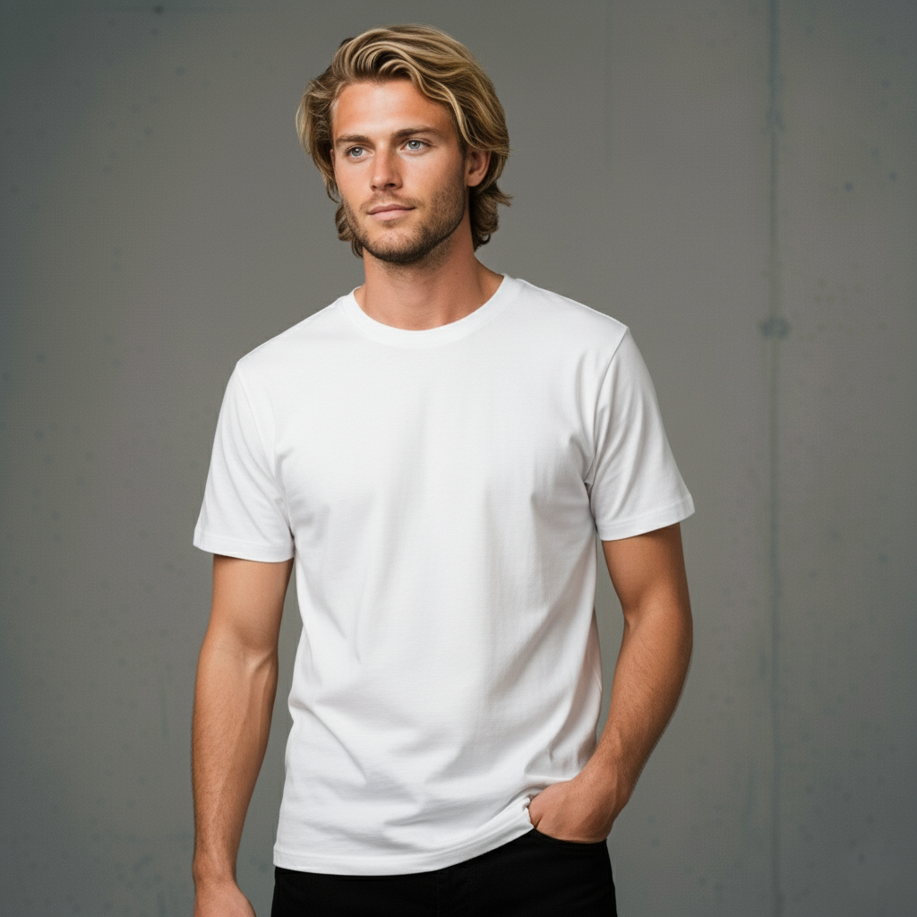 White cotton crew neck t-shirt planett staple tee perfect for comfortable workwear and casual uniforms