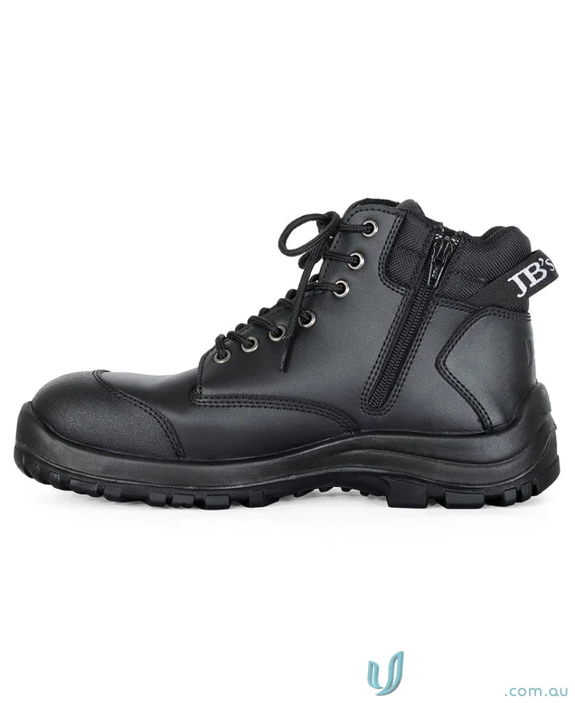 Black leather work boot with tough sole and reinforced toe perfect for uniforms