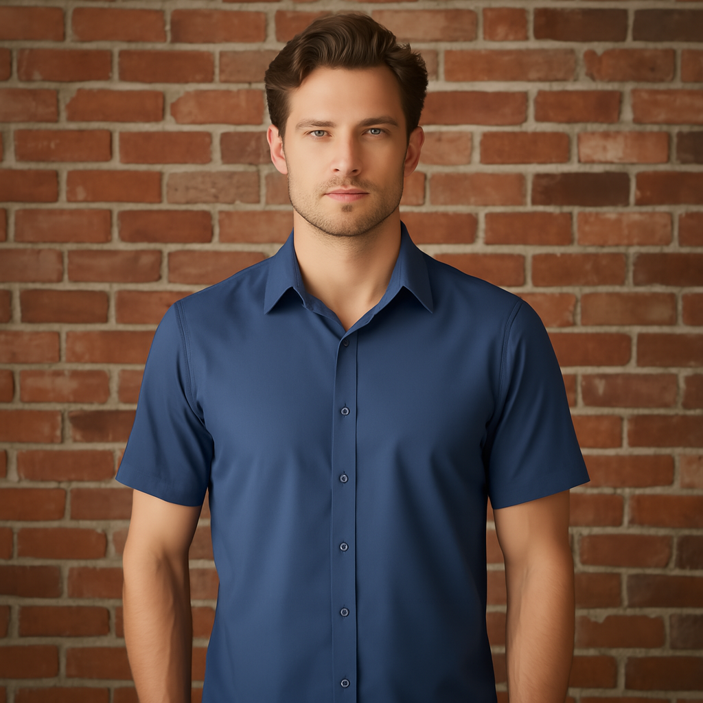 easy care shirt 2061S Stencil Men's Essential Short Sleeve Shirt in Navy front product image