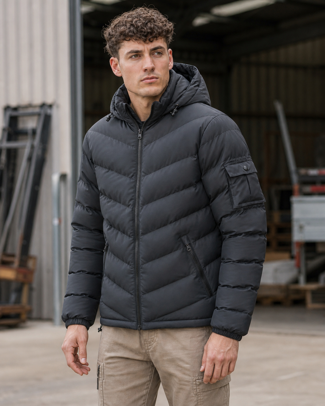 Unisex Streetworx Hooded Puffer Jacket on Australian male model