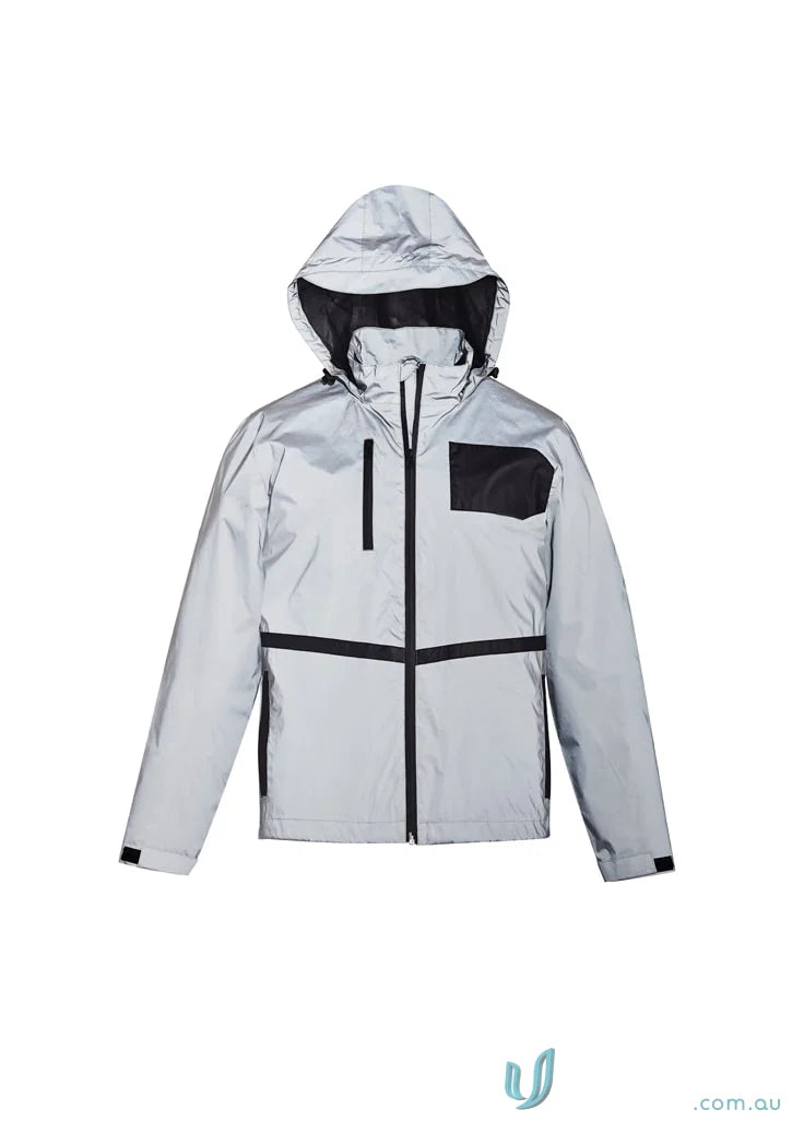 Silver hooded jacket with black accents from Streetworx Reflective Waterproof collection