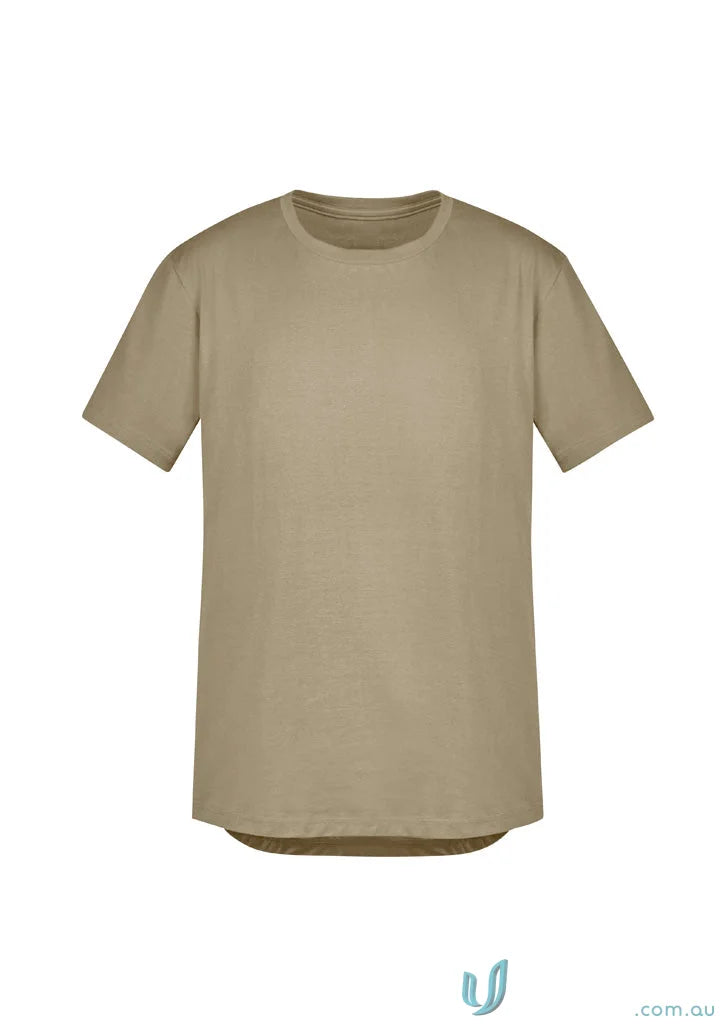 Khaki streetworx tee shirt with breathable cotton slim fit and curved hem design