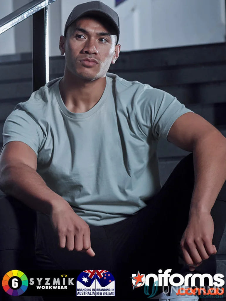 Man in Gray Streetworx Tee Shirt with curved hem, breathable cotton slim fit casual tee