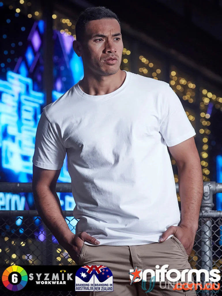 Man wearing a Streetworx Tee Shirt, breathable cotton slim fit with curved hem modern tee