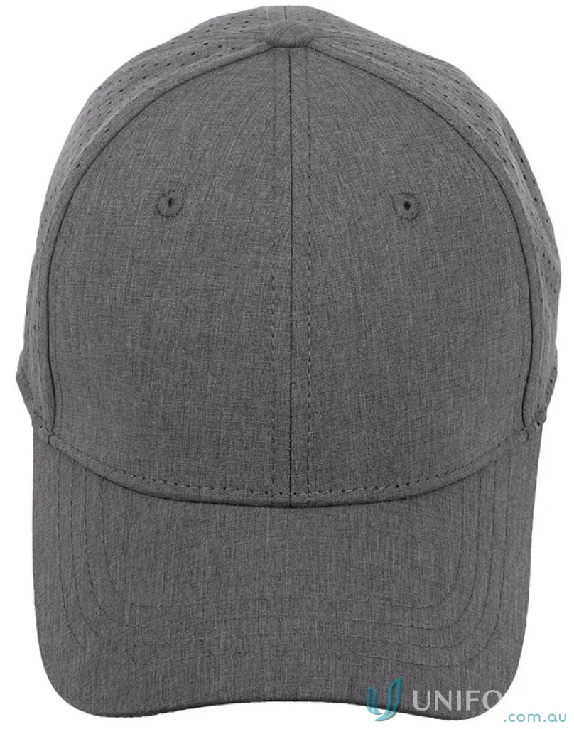 Gray stretch laser cut runner’s cap ch88 showcasing winning spirit stretch style
