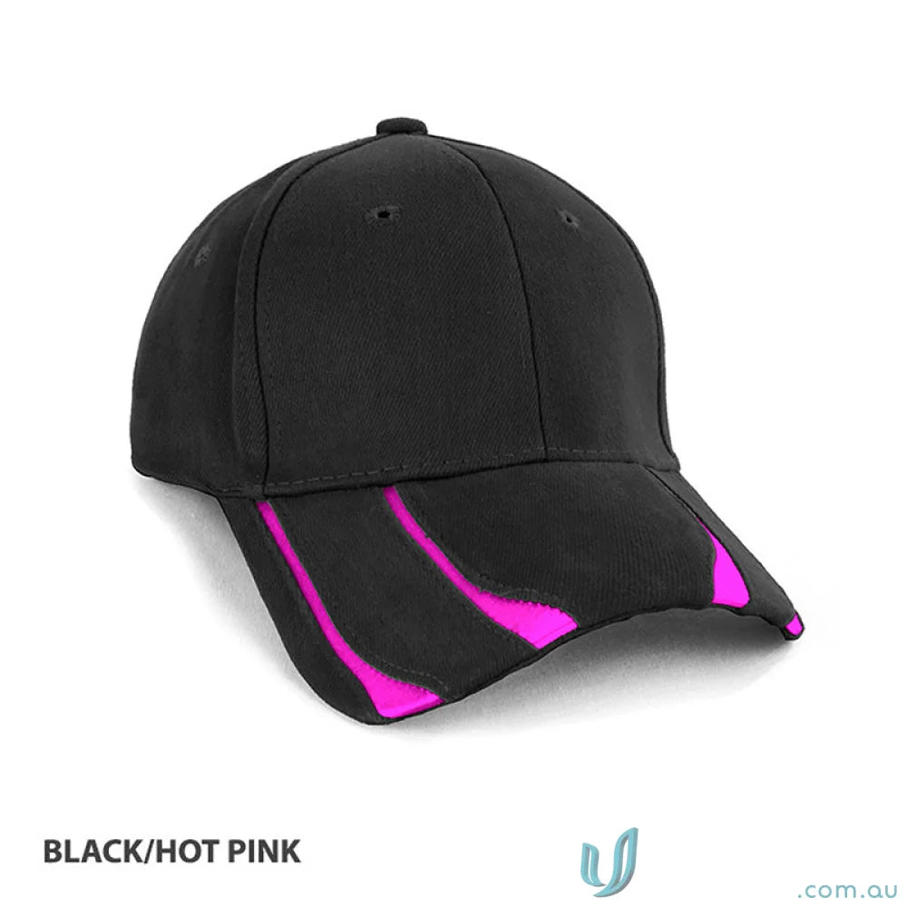 Black baseball cap with hot pink accents from the Striker Cap collection, perfect for on-trend styles