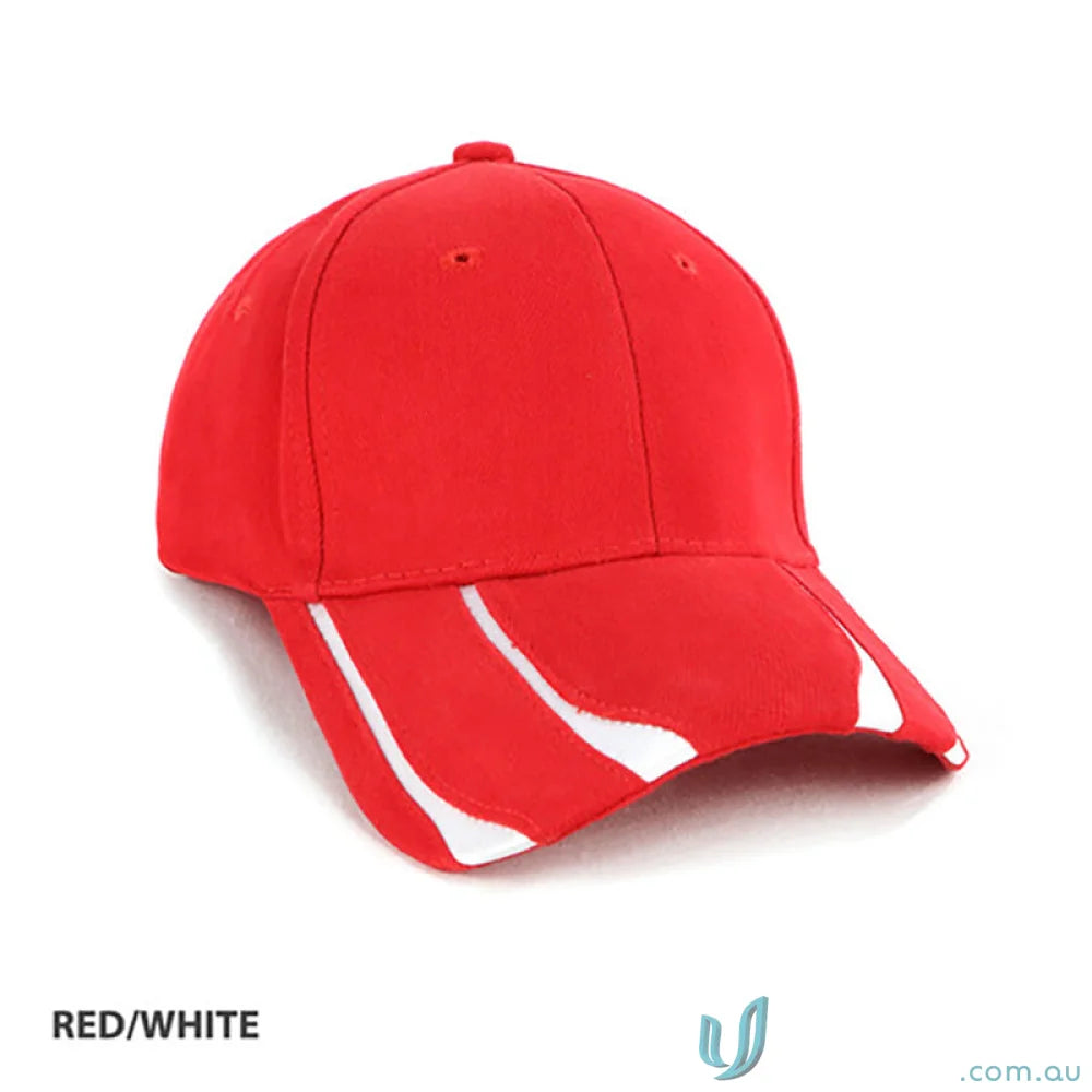 Red and white Striker Cap perfect with Navy Cotton T-Shirt or Black Leather Jacket