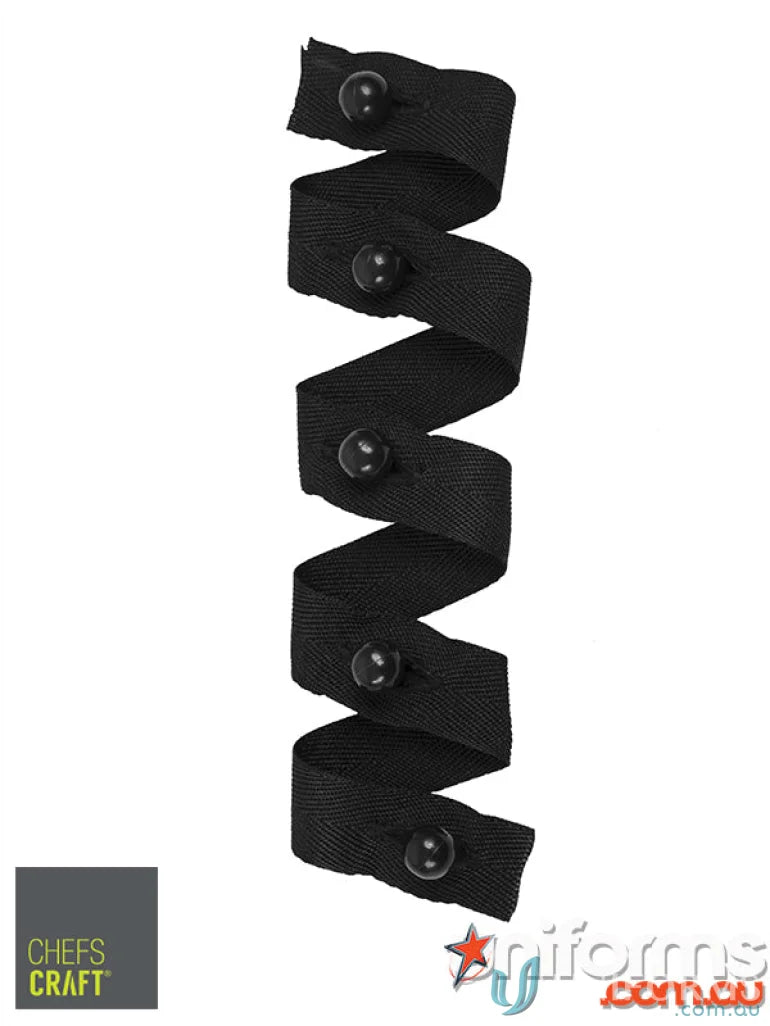 Black ribbon with workcraft stud buttons for healthcare professional or hospitality staff gear